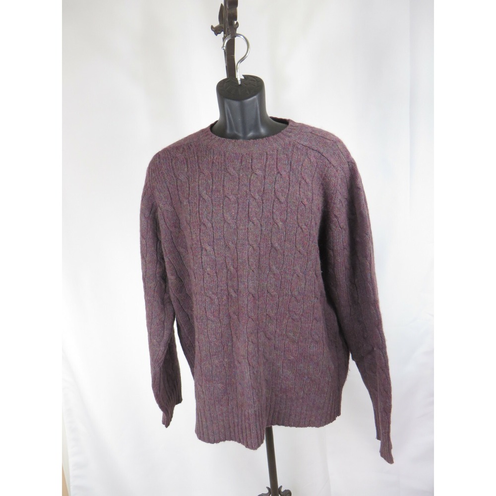 Mens Vtg The Eagles Eye 100% Wool Sweater Multi Color Maroon Cable Knit Size XL